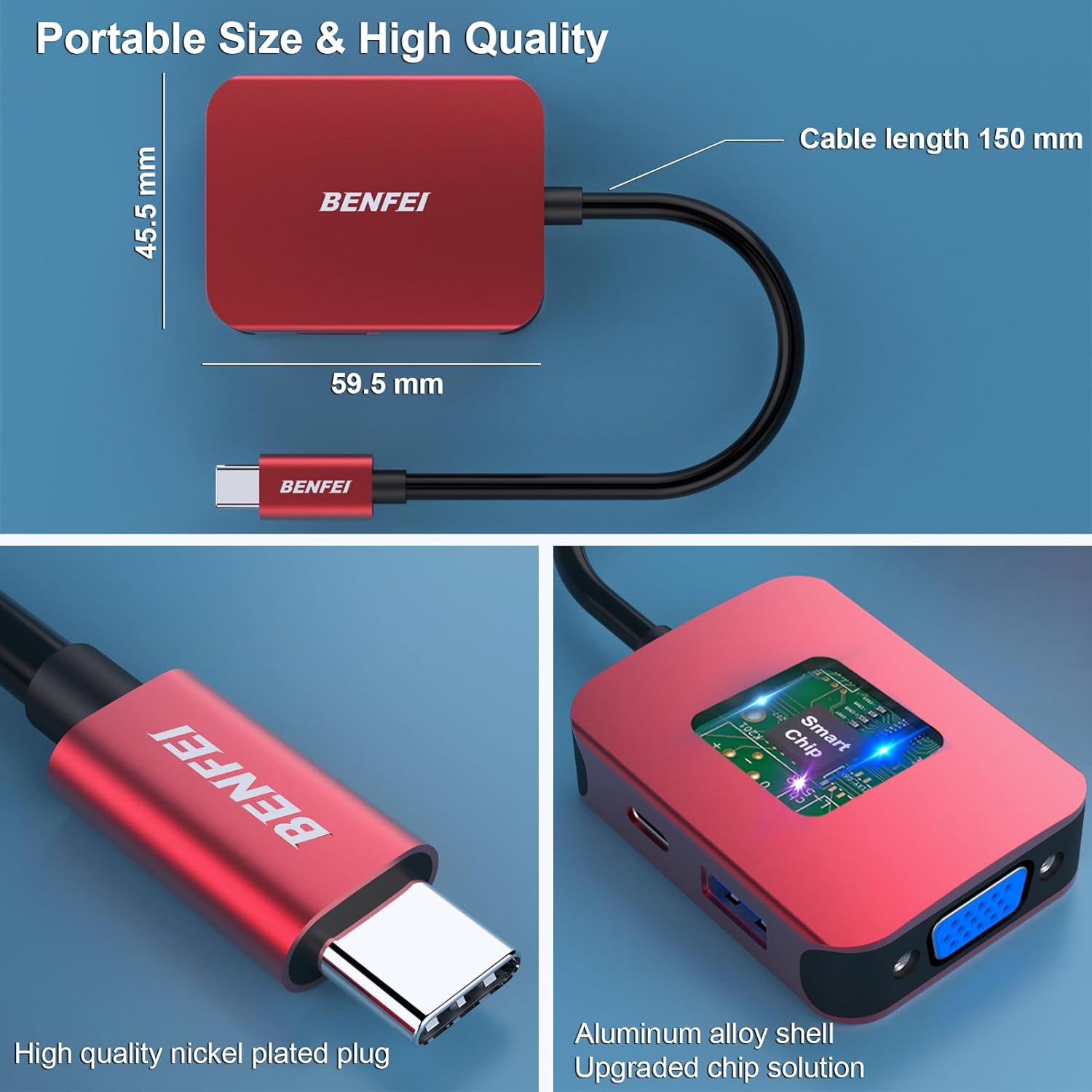 Detalle de BENFEI Hub USB-C 4in1 60 W Rosso