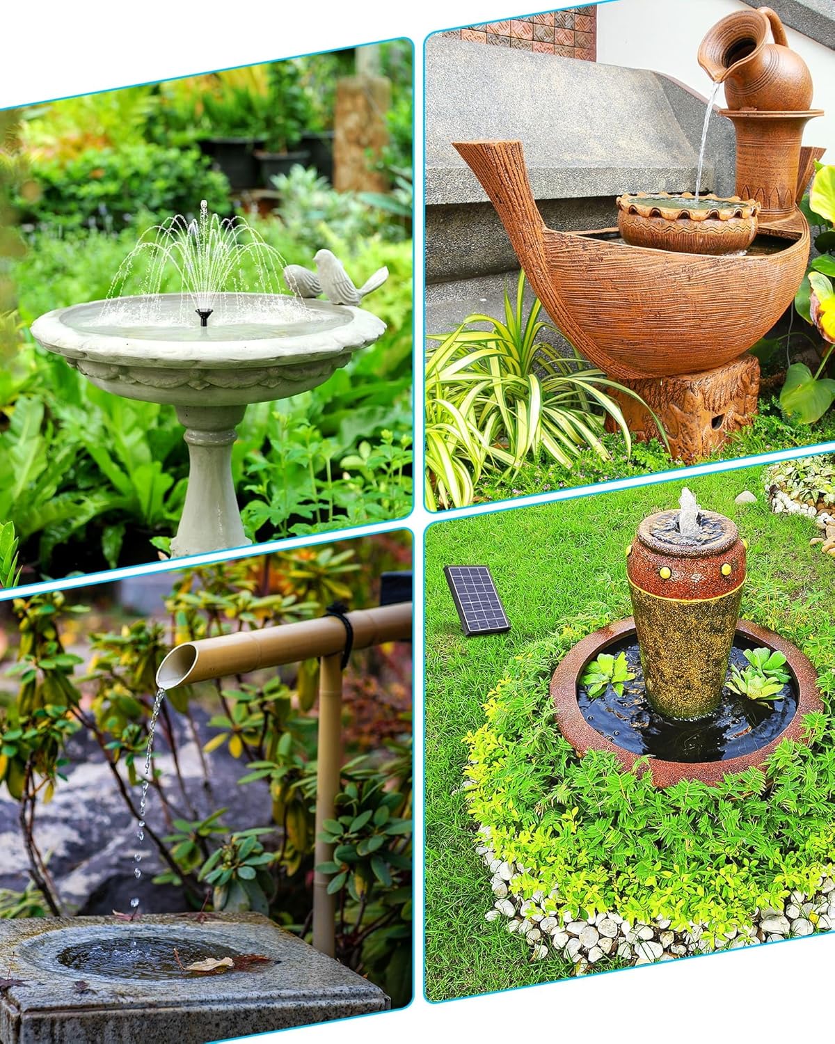 Detalle 2 de Biling Solar Water Fountain Pump for Bird Bath (2.5W) with 6 Nozzles and 4ft Tubing