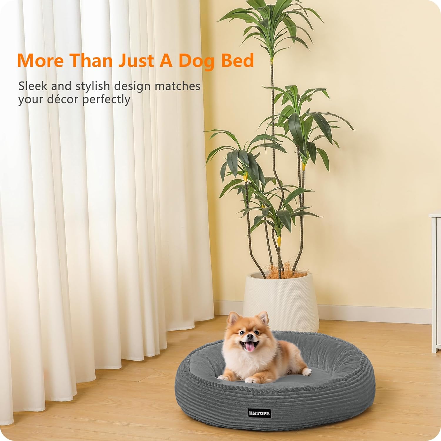 Detalle 2 de HMTOPE Hundebett Kleine Hunde, Katzenbett – runder Cordkorb Ø 60 cm, Waschbar, Mittelgrau
