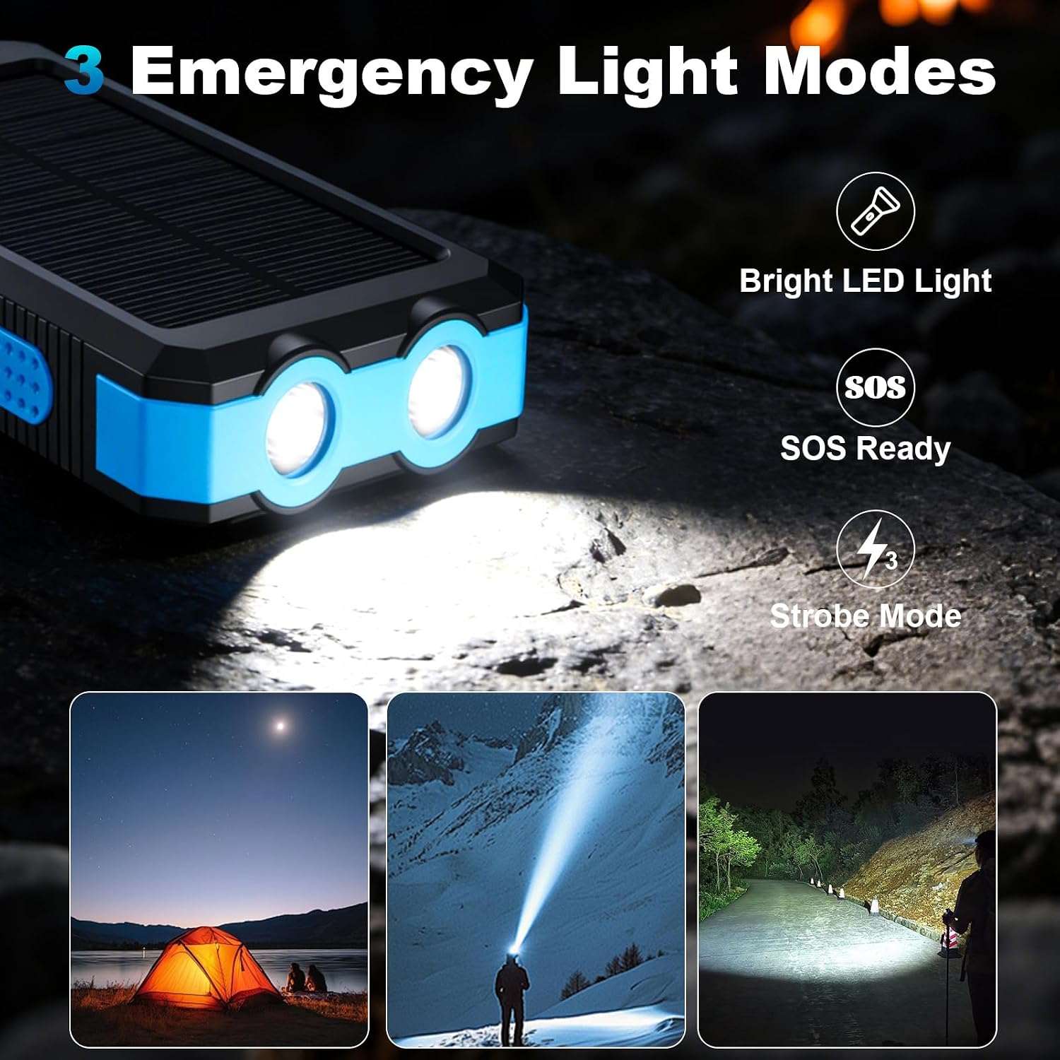 Detalle de YELOMIN PS35K 20,000mAh Solar Power Bank with 4 Built-In Cables
