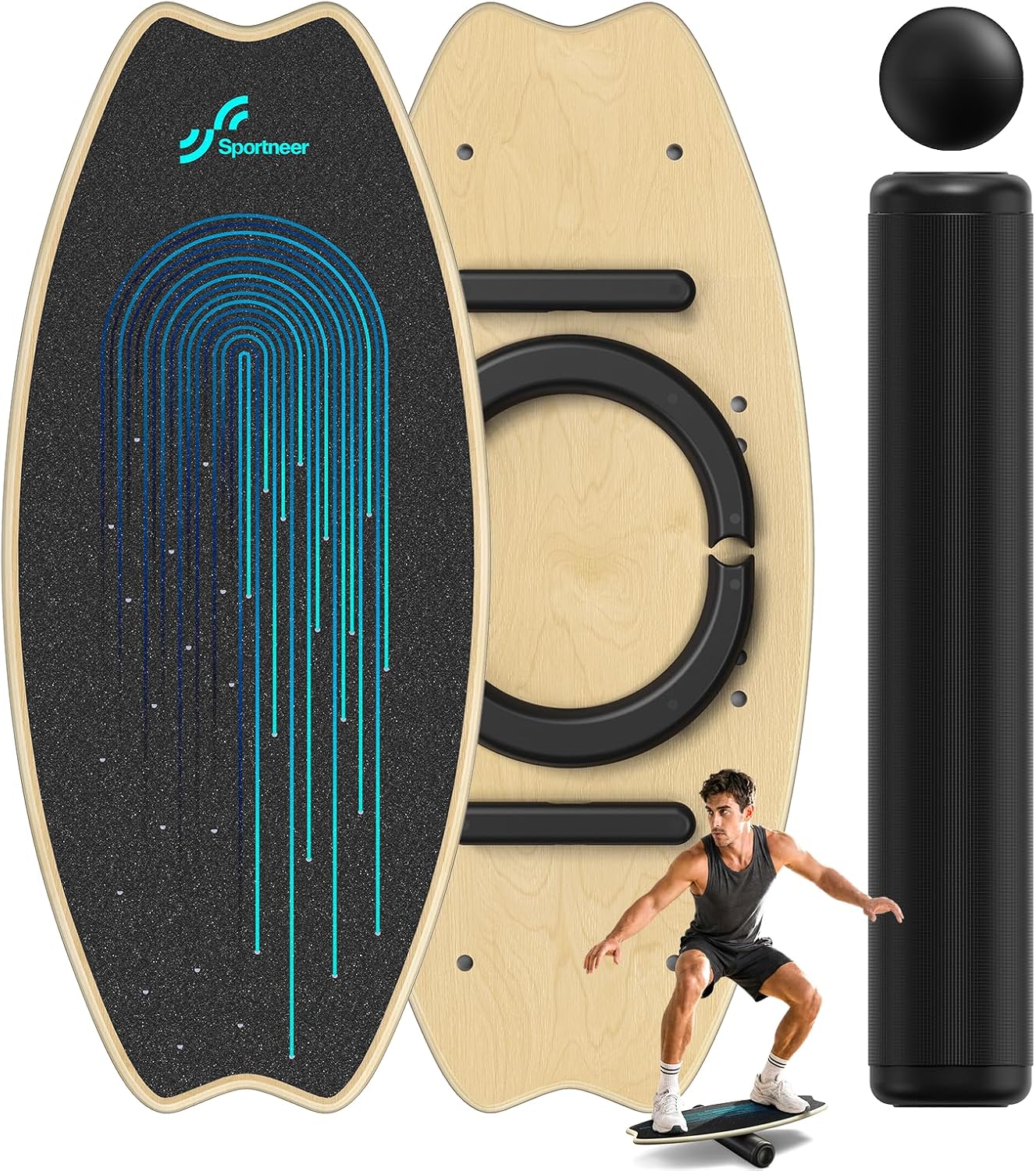 Detalle de Balance Board in legno Sportneer: tavola di equilibrio 2 in 1 per bambini e adulti