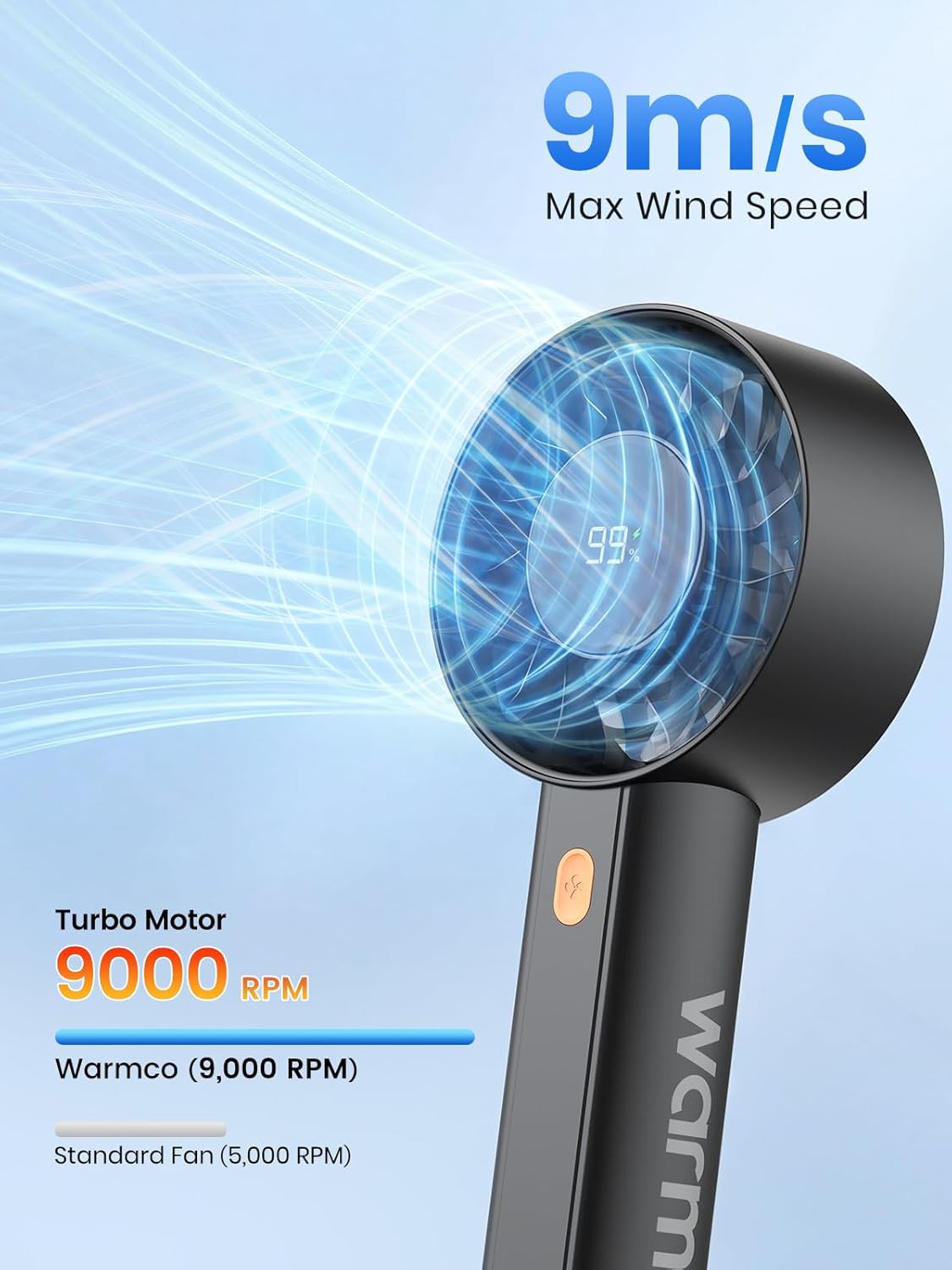 Thumbnail 2 de Warmco Portable Handheld Turbo Fan 5000mAh – 4 Speeds, USB Rechargeable, with Base and Lanyard