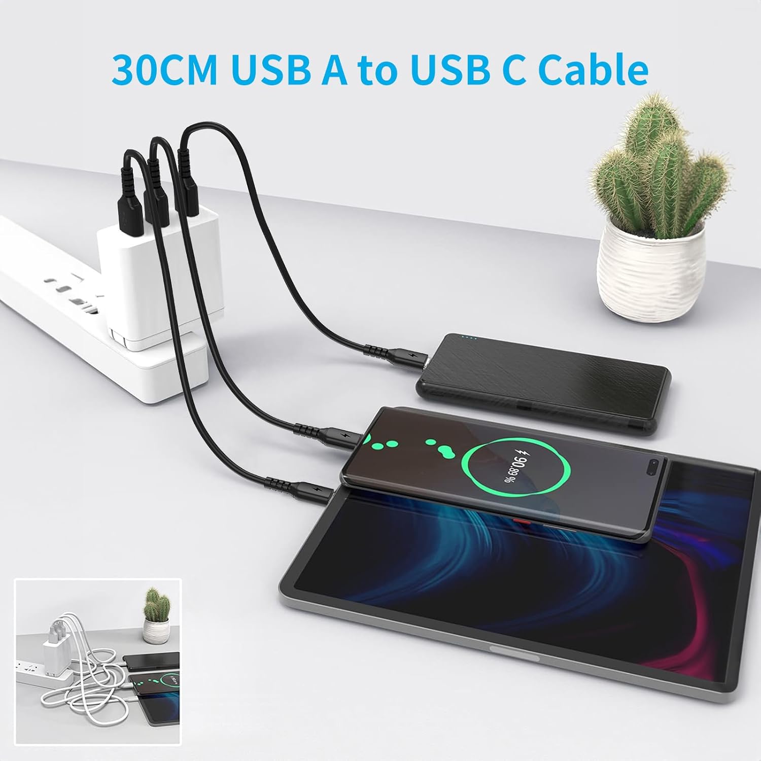 Thumbnail 2 de Acecene 30cm USB A to USB C Cable Short – 5 Pack, 3A Fast Charging
