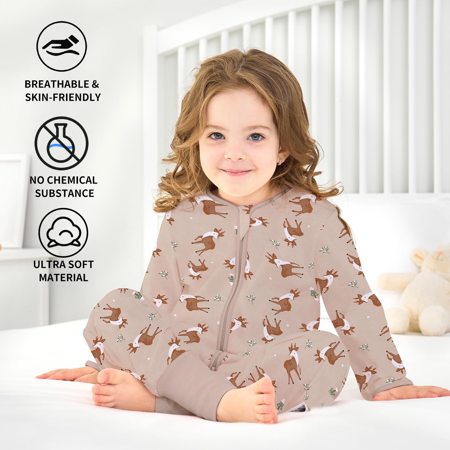 Detalle de Baby Schlafsack Sommer mit Füßen 0,5 Tog – 100% Baumwolle, lange Ärmel, Füße – ideal für Frühling bis Herbst