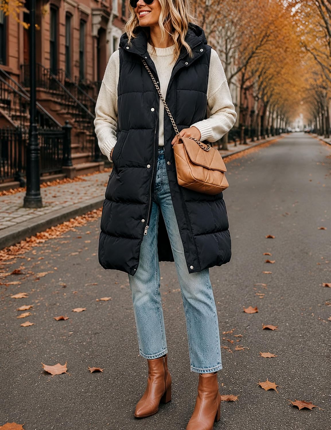 Detalle de Tanming Women's Long Puffer Vest with Removable Hood