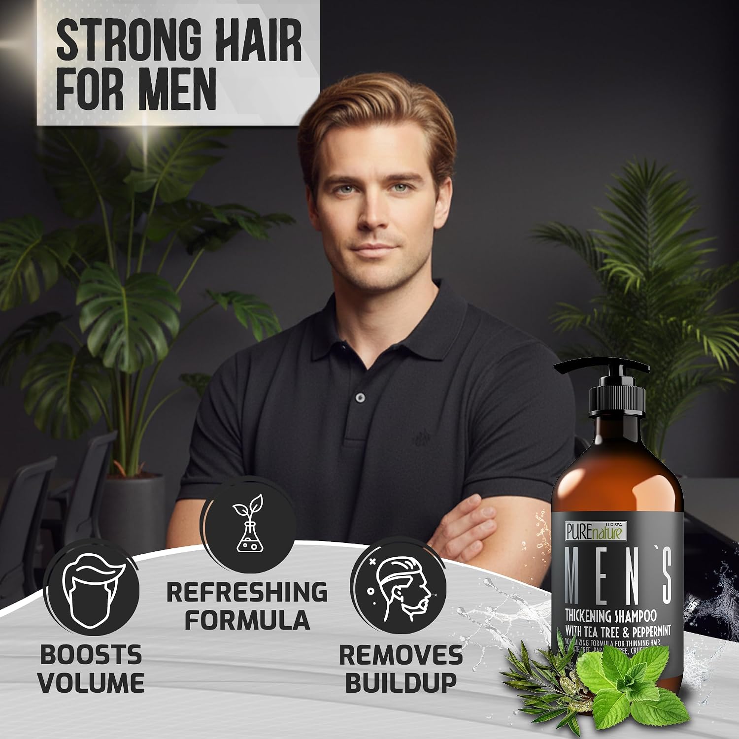 Detalle 2 de Pure Nature Lux Spa Men's Thickening Shampoo, Sulfate-Free, 16 fl oz