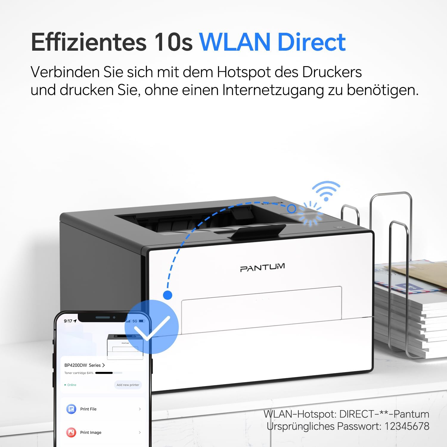 Detalle de PANTUM BP4209DW Laserdrucker (SW) mit automatischem Duplexdruck, WLAN/USB/Ethernet – bis 30 ppm