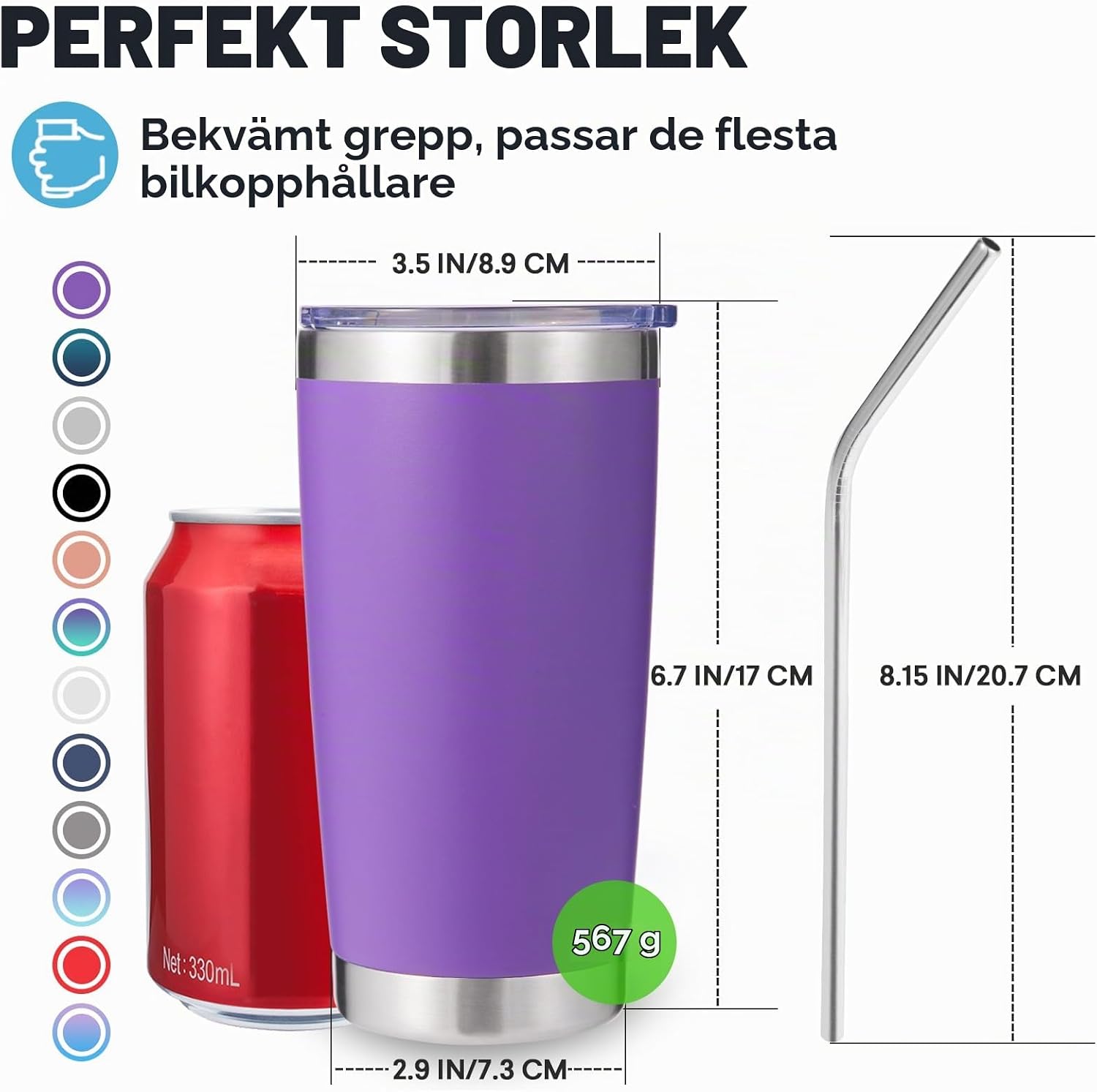Detalle 2 de Volhoply isolerade muggar i rostfritt stål, lila 4-pack med lock och sugrör