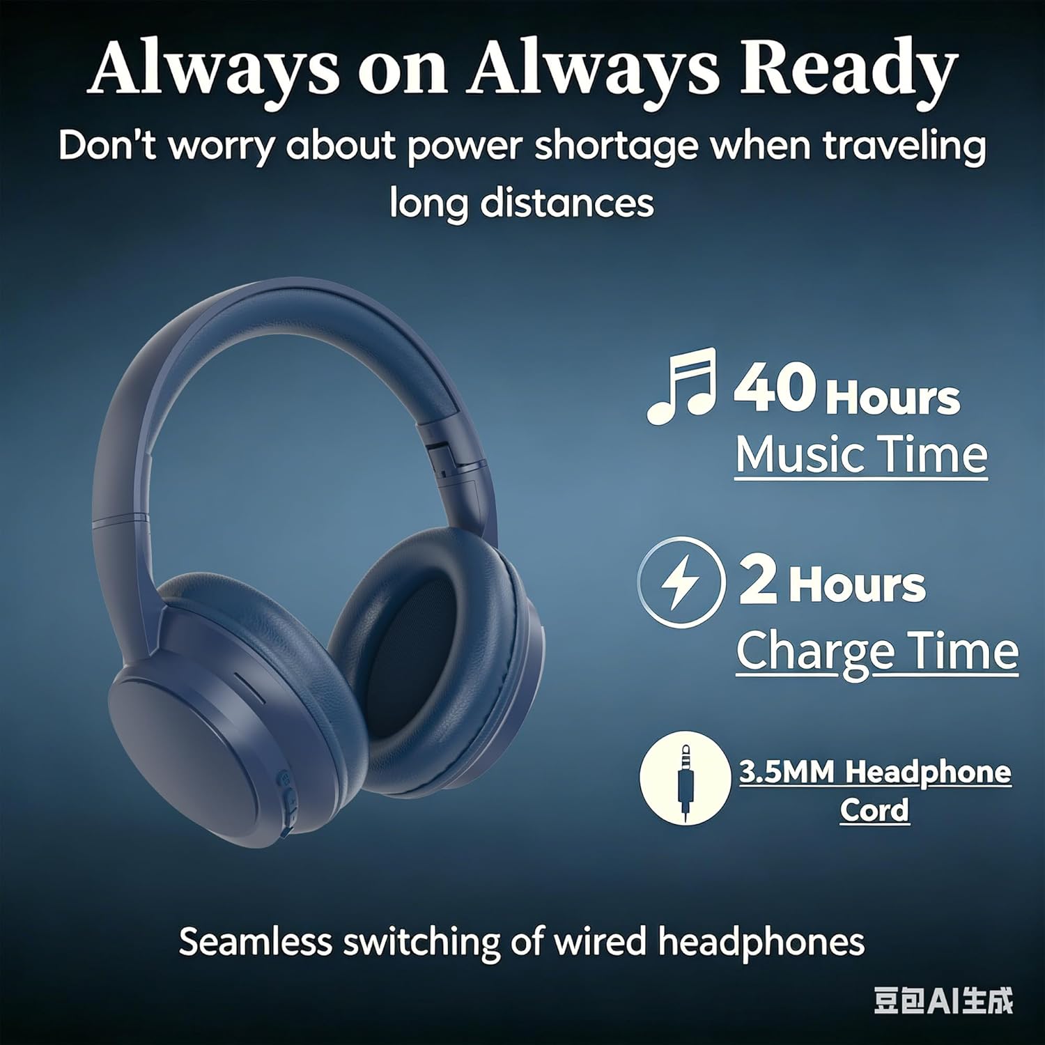 Detalle de Rebocico Wireless Over-Ear Headphones with 40-Hour Battery and 3 EQ Modes