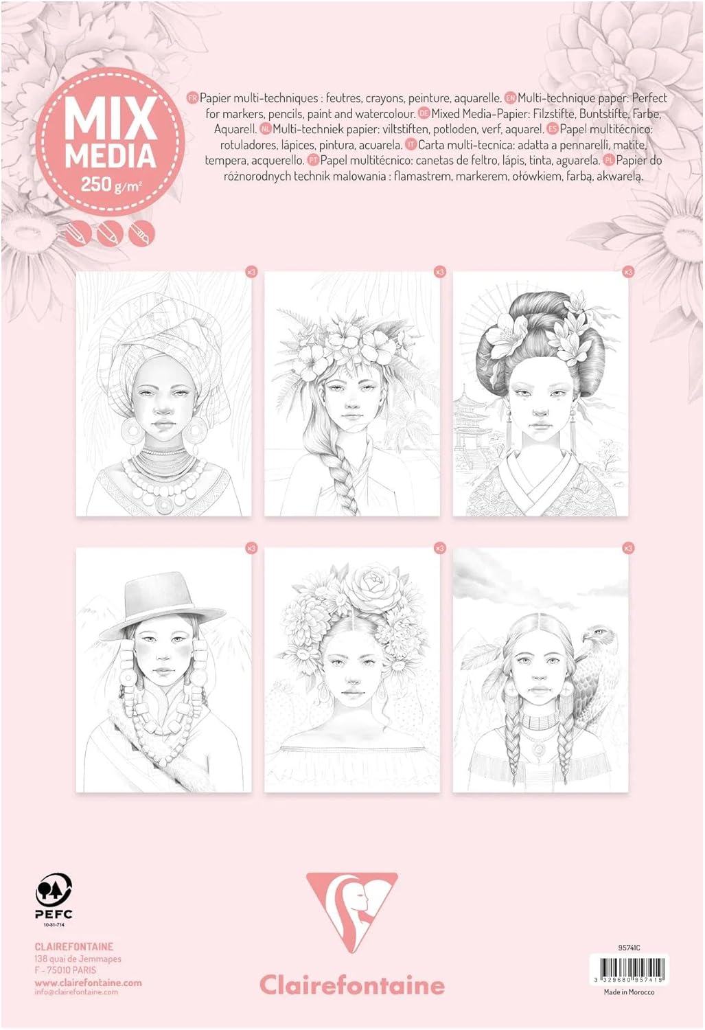 Thumbnail 1 de Clairefontaine 95741C Bloc de Coloriage Pour Adulte – Les Femmes, 20 Feuilles A4+ Multitechniques