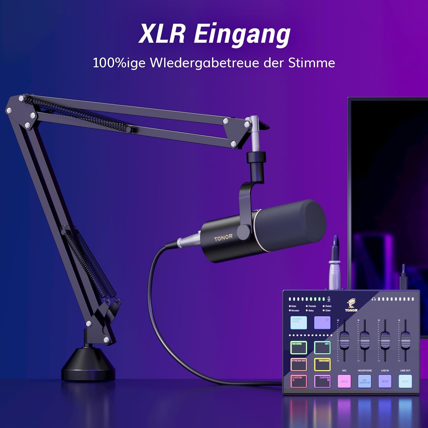 Detalle 2 de Podcast-Ausrüstungspaket: Audio-Interface, Dynamisches Mikrofon-Set mit Galgenarm – USB-Stick für Content-Erstellung