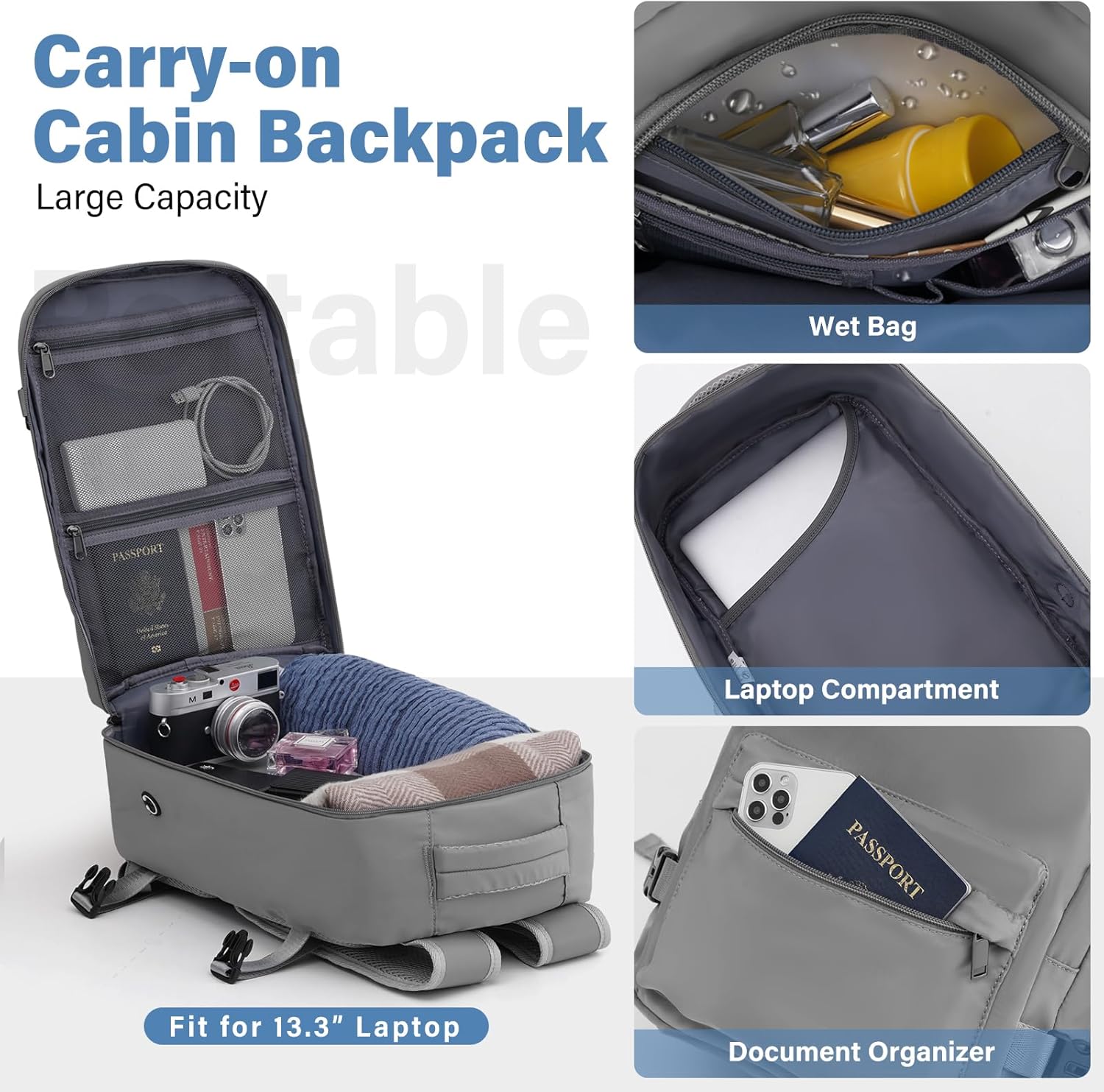 Thumbnail 5 de COOLIFE Cabin Suitcase 55X40X20cm + 20L Cabin Backpack: Practical Cabin Duo for Europe Travel