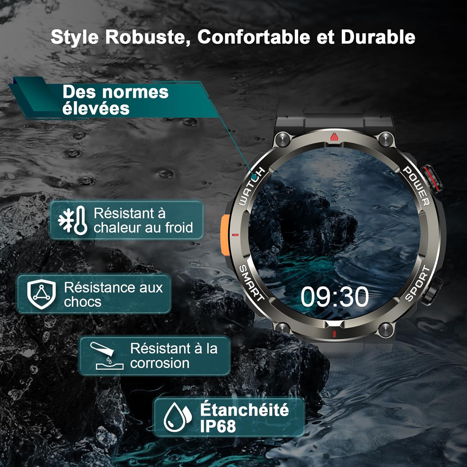 Detalle de IOWODO Montre Connectée Homme : 120+ modes sportifs, IP68 et éclairage LED intégré