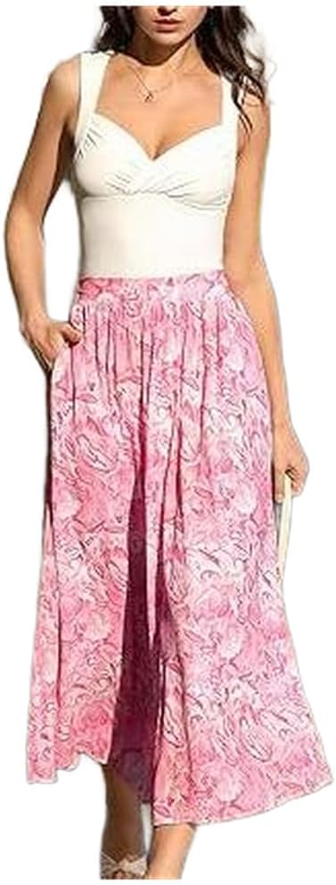 Detalle de Belle Poque Jupe Maxi Plissée Trapèze – Floral, légère et fluide