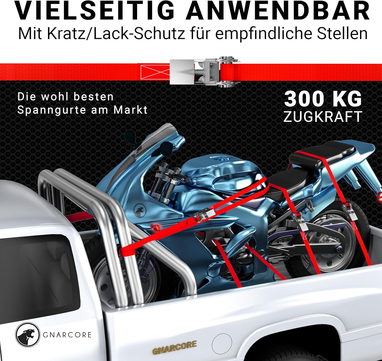 Thumbnail 6 de Gnarcore wetterfeste Basic Spanngurte mit Ratsche 4 m / 6 m – 300 kg Zugkraft, 25 mm Breite