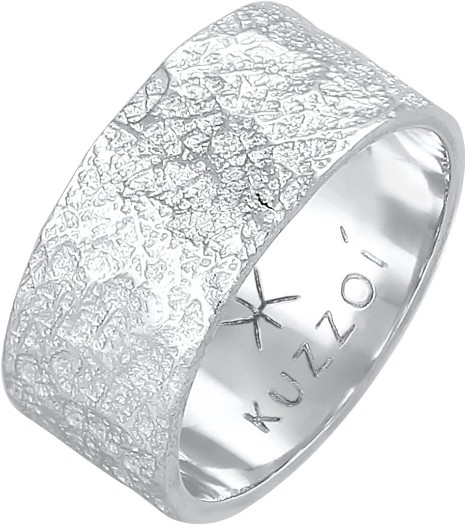 Detalle 2 de Kuzzoi Herrenring 9 mm (925 Sterling Silber), massiv handgeschmiedet im Used Look – Ringgröße 60–66
