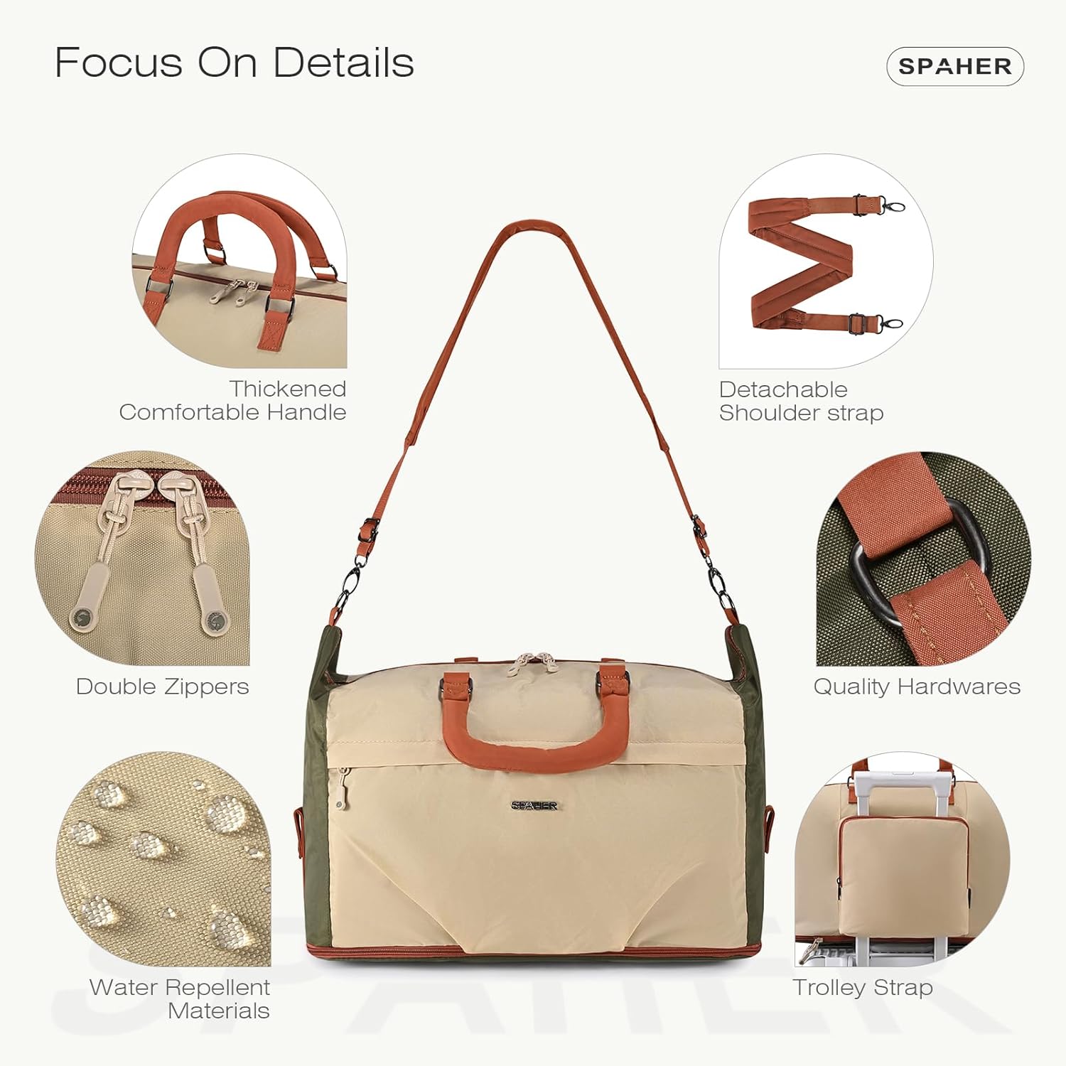 Detalle 2 de SPAHER Expandable Foldable Travel Cabin Duffle Bag with Wet Pocket 40L