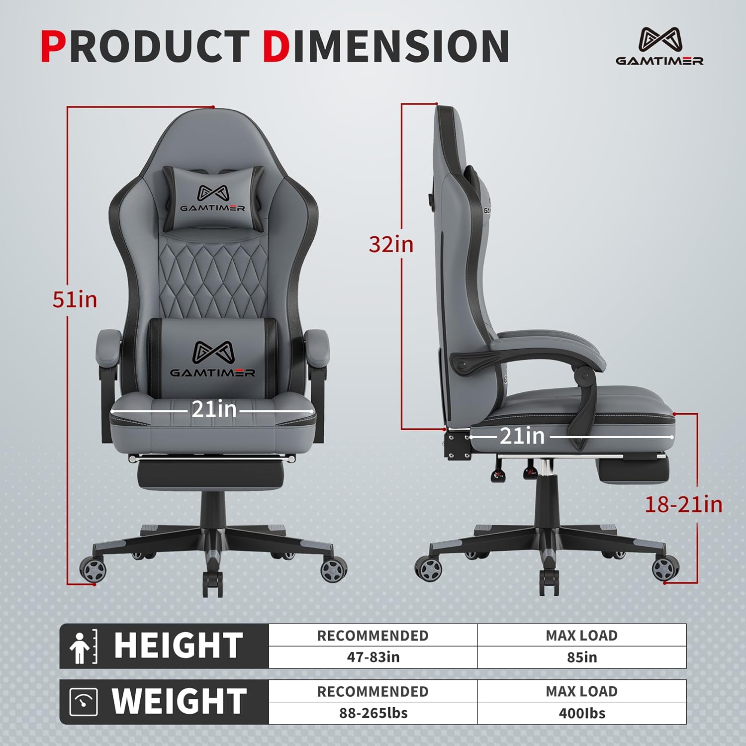 Detalle de Gamtimer Gaming Chair with Footrest