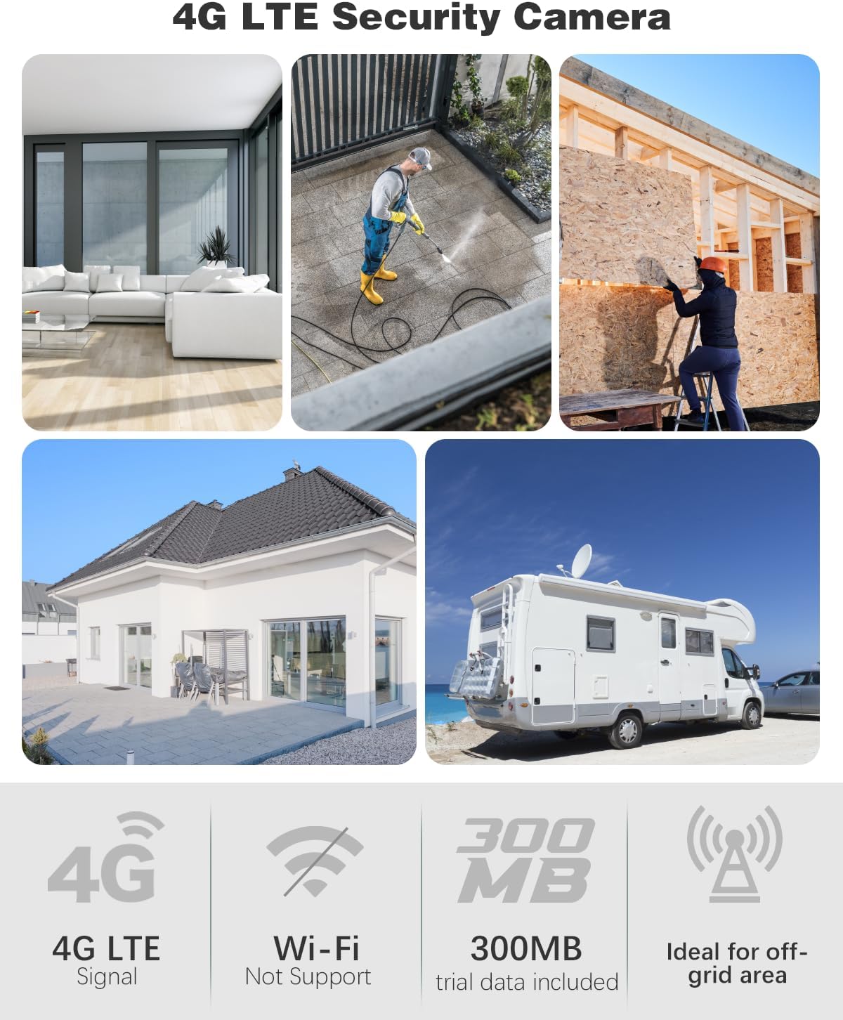 Thumbnail 3 de Xega 4G Cellular Security Camera with SIM Card (No Wi‑Fi), 2K/3MP Outdoor & Indoor, 6000mAh Battery, IP65