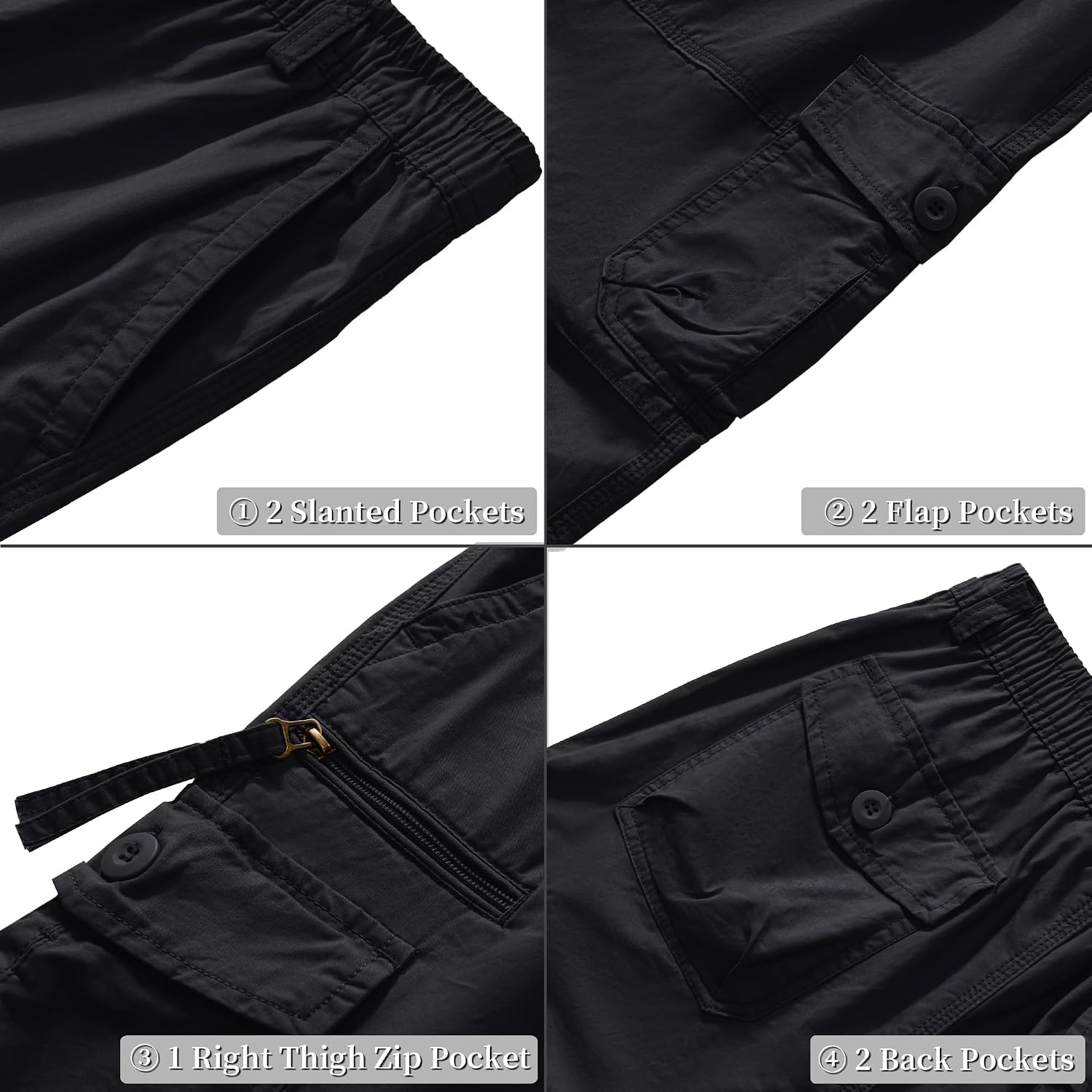 Detalle de KEFITEVD Cargo Shorts for Men – 3/4 Length Cotton Cargo Trousers with Multi Pockets