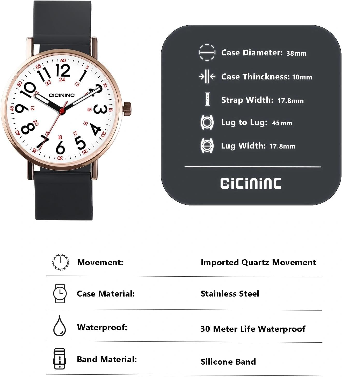 Thumbnail 4 de CICININC Nursing Watch with Silicone Band