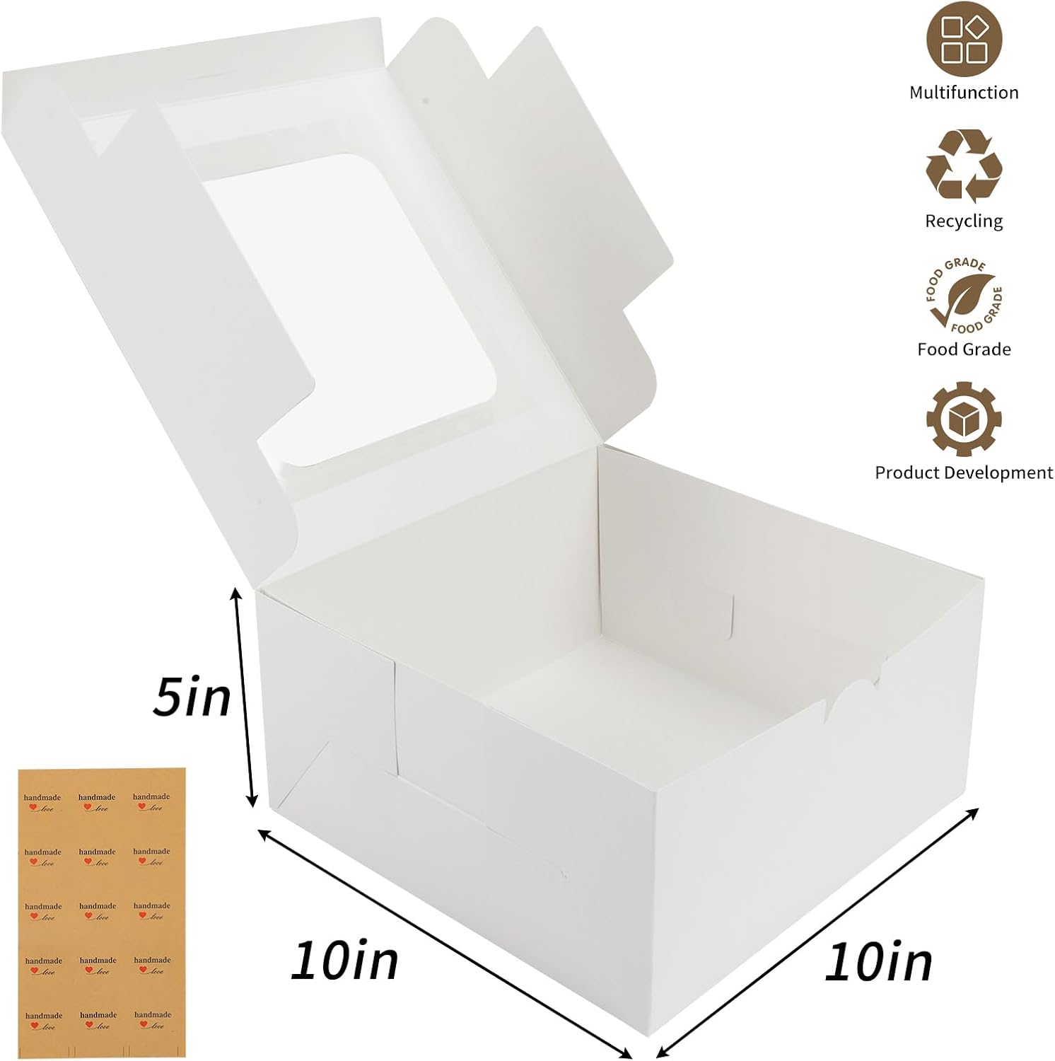 Thumbnail 1 de Moretoes 24pcs White Square Cake Boxes with Window (10x10x5 inches)
