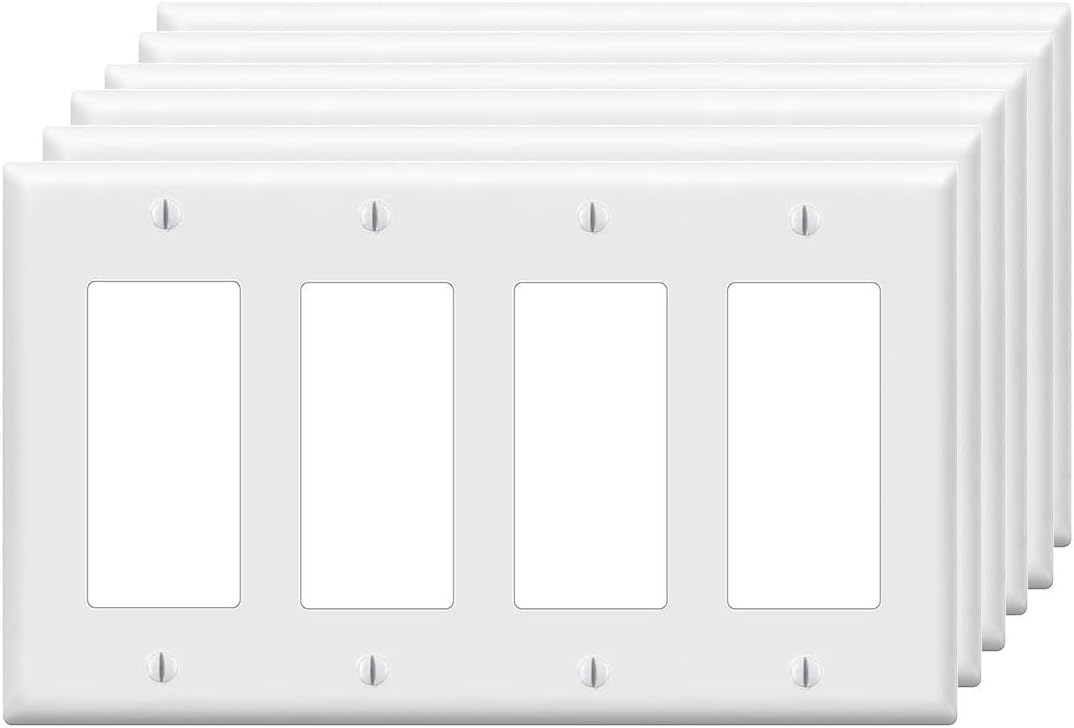 Detalle de ZEFTV 4-Gang Decorator Wall Plates, White Polycarbonate, 6-Pack