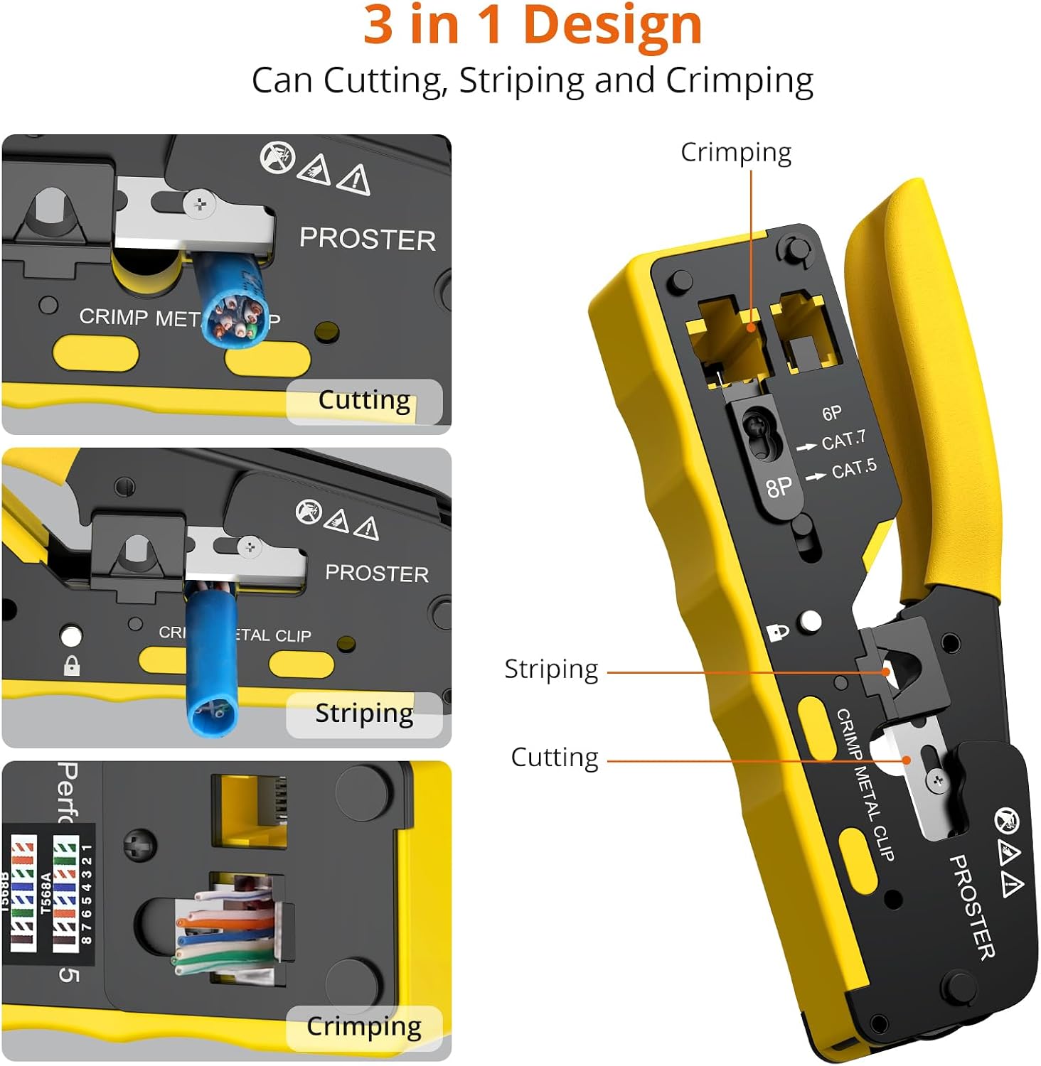 Detalle de Proster PST260 RJ45 Crimping Kit with 8P+6P Tool and Cable Tester