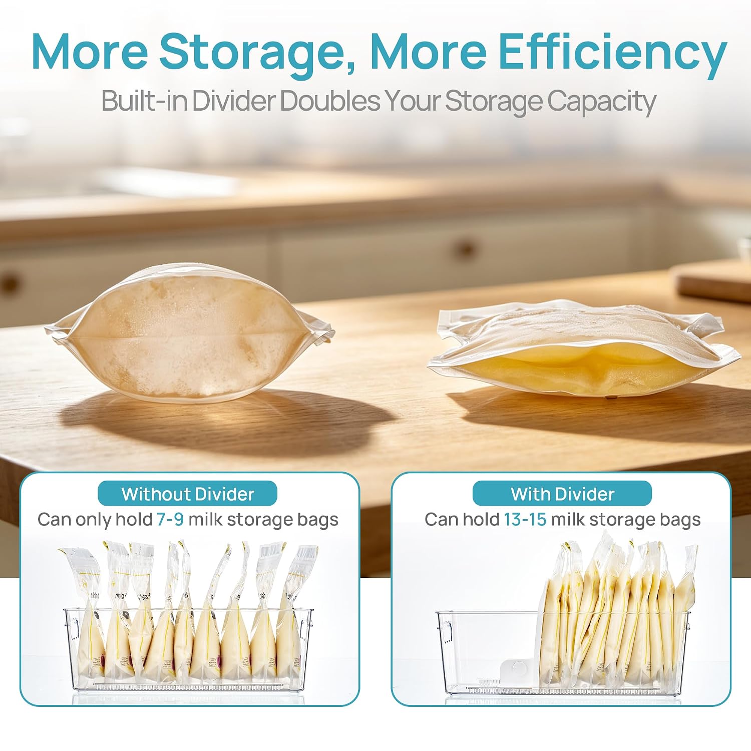 Detalle 2 de Vtopmart 2 Sliders Breast Milk Bag Organizer, 8-Pack with Adjustable Dividers