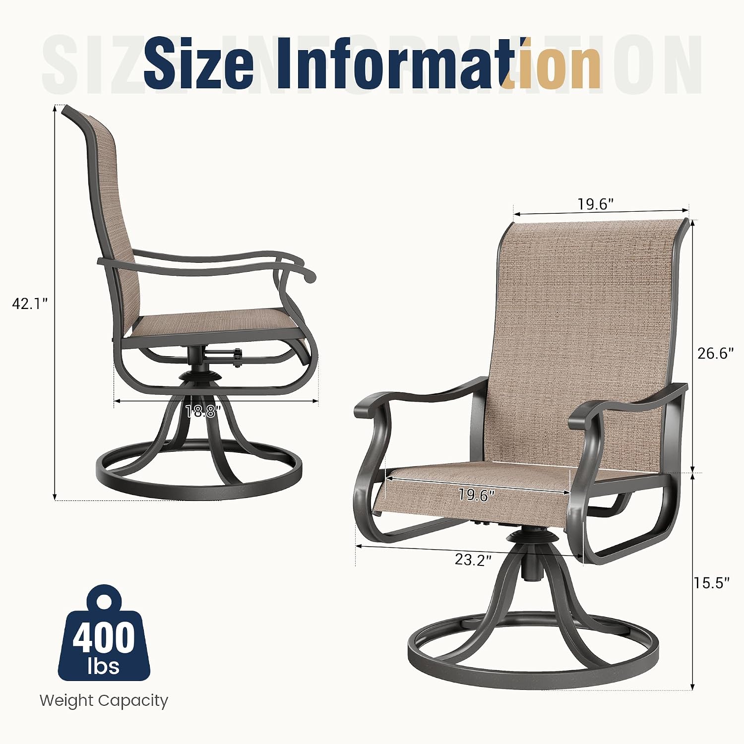 Detalle de Amopatio Patio Swivel Outdoor Dining Chairs, Set of 2, Textilene High Back