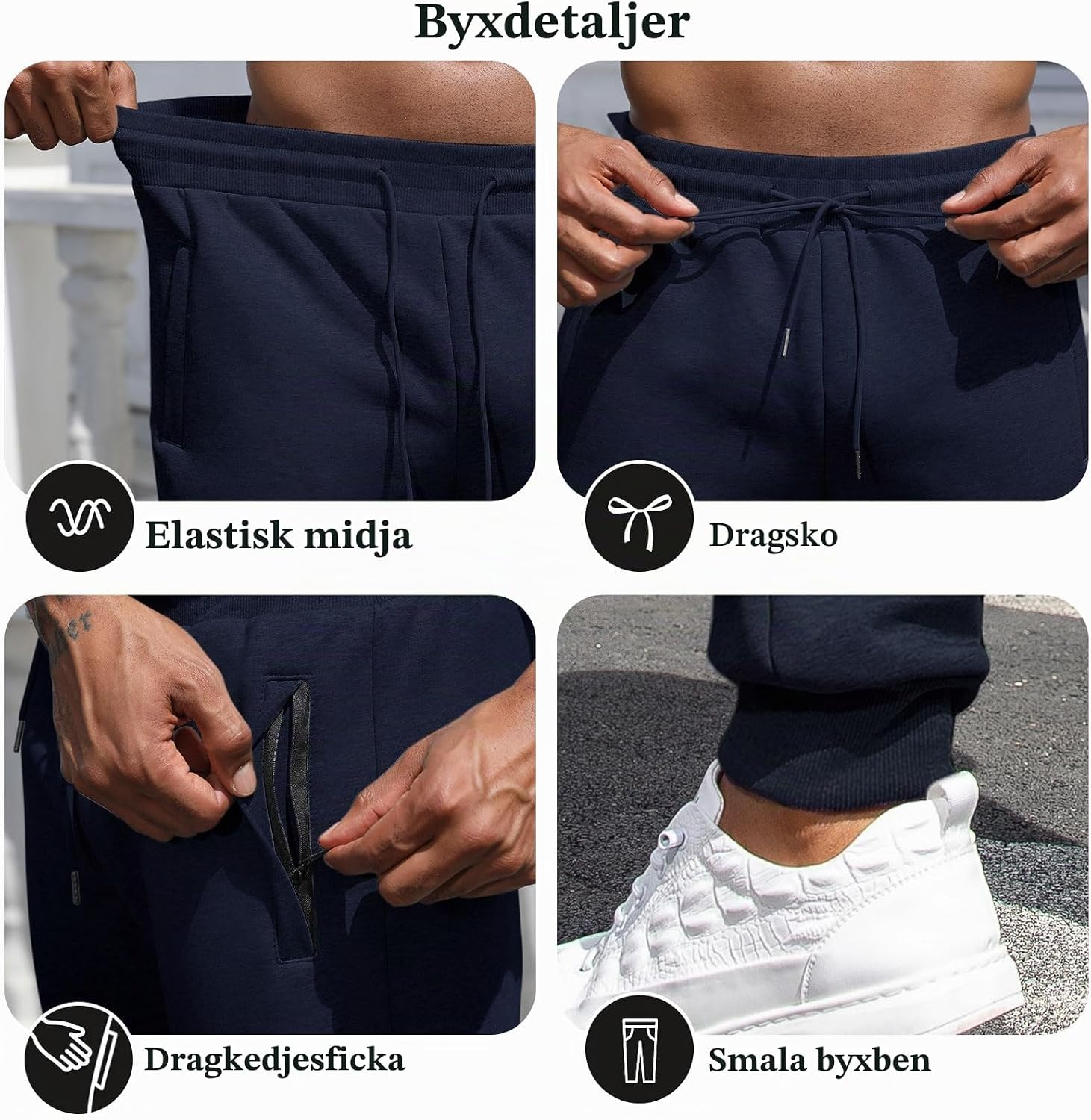 Detalle 1 de Vorvowry fleecefodrade joggingbyxor för män med lös passform