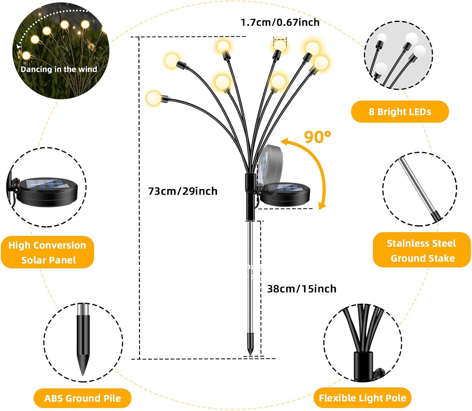 Thumbnail 4 de SCNNC Solar Firefly Lights – 8 LEDs, IP65 Waterproof (4 Pack)