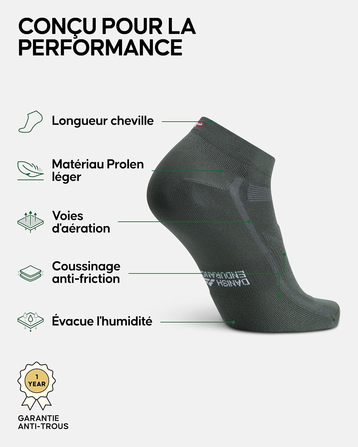 Thumbnail 1 de DANISH ENDURANCE Chaussettes de cyclisme d’été anti-ampoules (lot de 3) à coupe basse