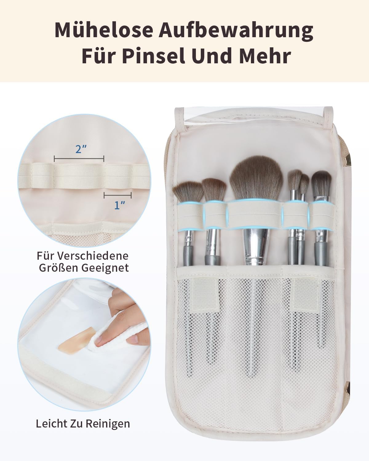 Thumbnail 3 de WANDF Damen-Reise-Kulturbeutel: große, weit geöffnete Kulturtasche mit Griff (Khaki)