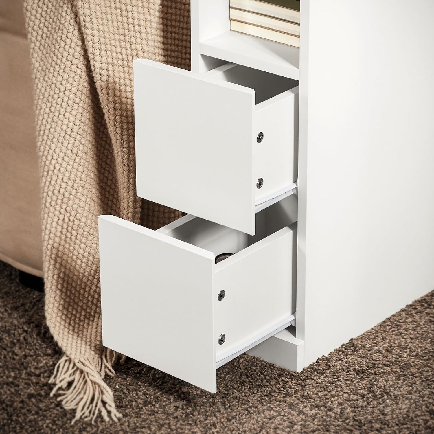 Thumbnail 6 de SoBuy Lot de 2 Tables de Chevet étroites 20 cm – Tables de Nuit avec 2 tiroirs, blanc, L20 x P35 x H60 cm (FBT149-WNx2)