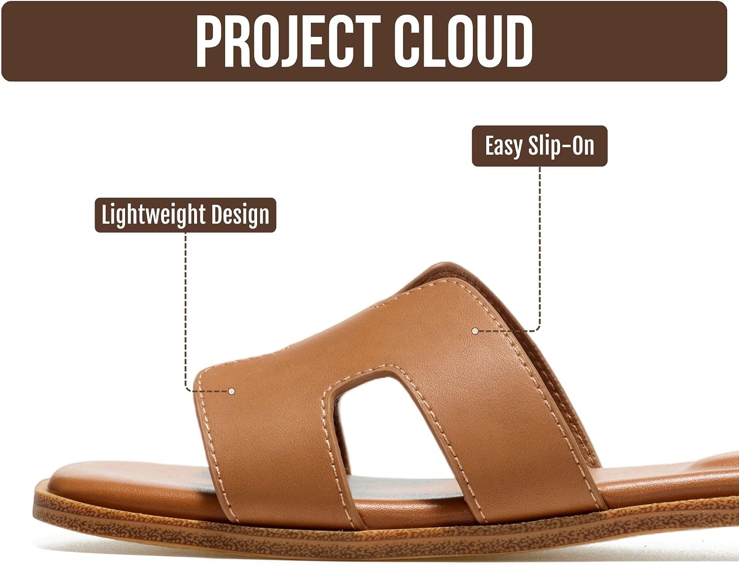 Detalle de Project Cloud Genuine Leather Memory Foam Slide Sandals for Women (Jannel) — Fashion Flat Mules