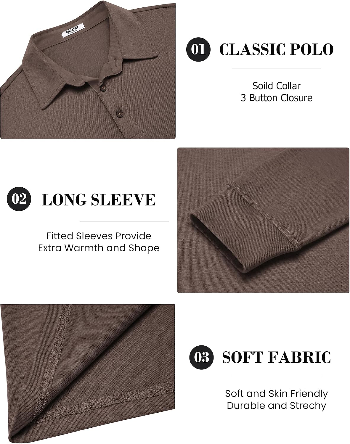 Detalle de COOFANDY Men's Long-Sleeve Polo Shirt