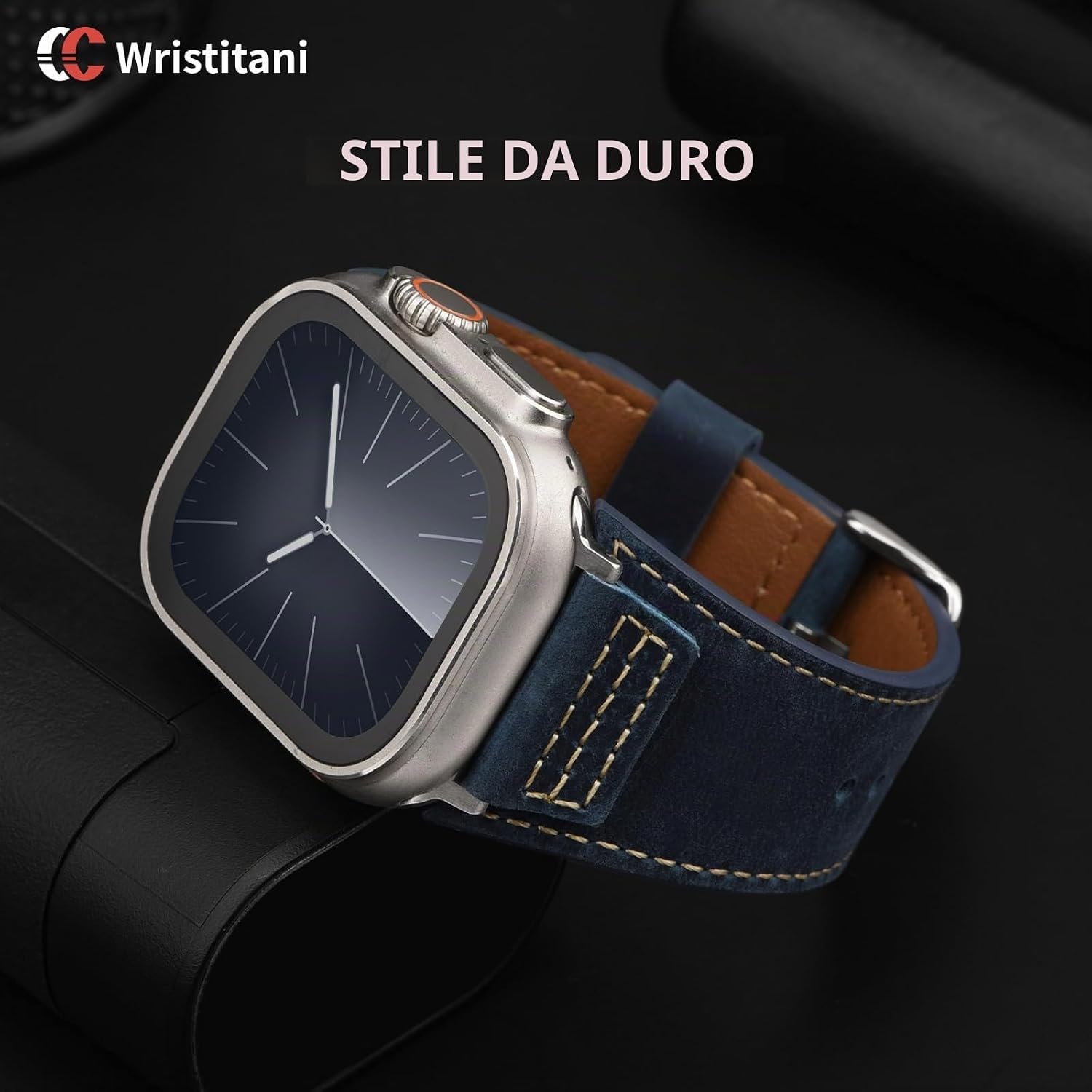Detalle de Wristitani Cinturino in pelle vintage per Apple Watch – compatibile 38–49 mm