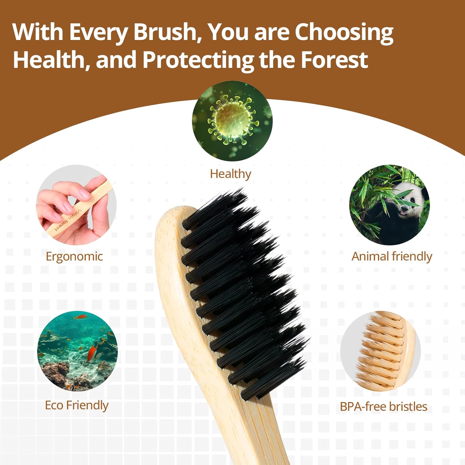 Detalle 2 de Virgin Forest 10 Count Bamboo Toothbrush pack 🪥