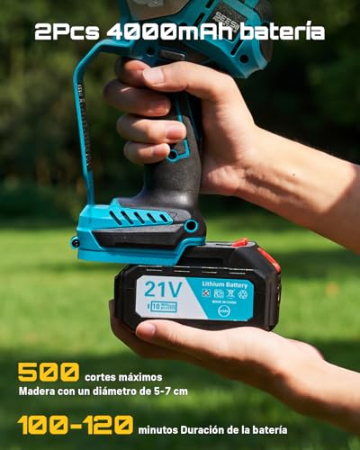 Detalle de SEESII Mini Motosierra 6'' con batería dual y rendimiento sin escobillas
