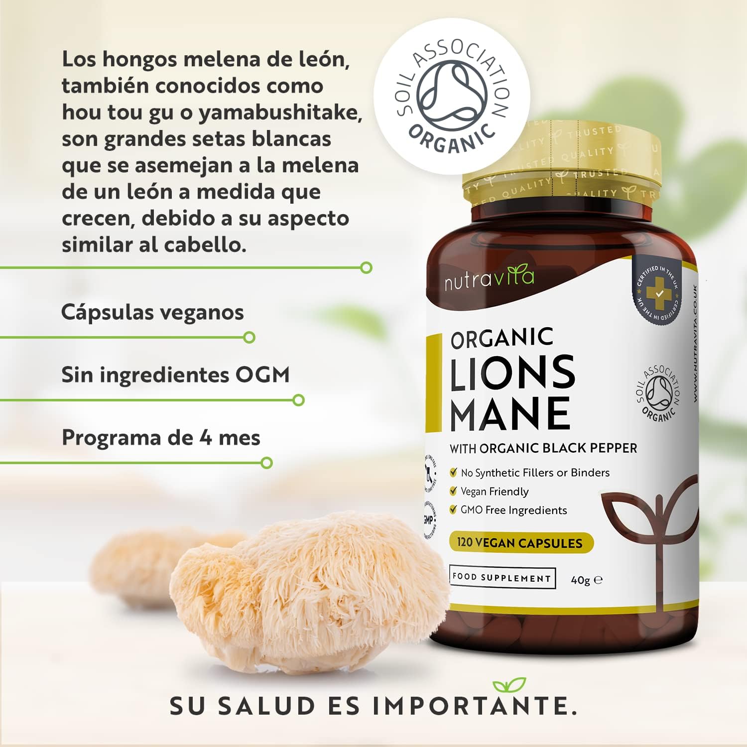 Detalle 2 de Nutravita 120 cápsulas Melena de León 1500 mg