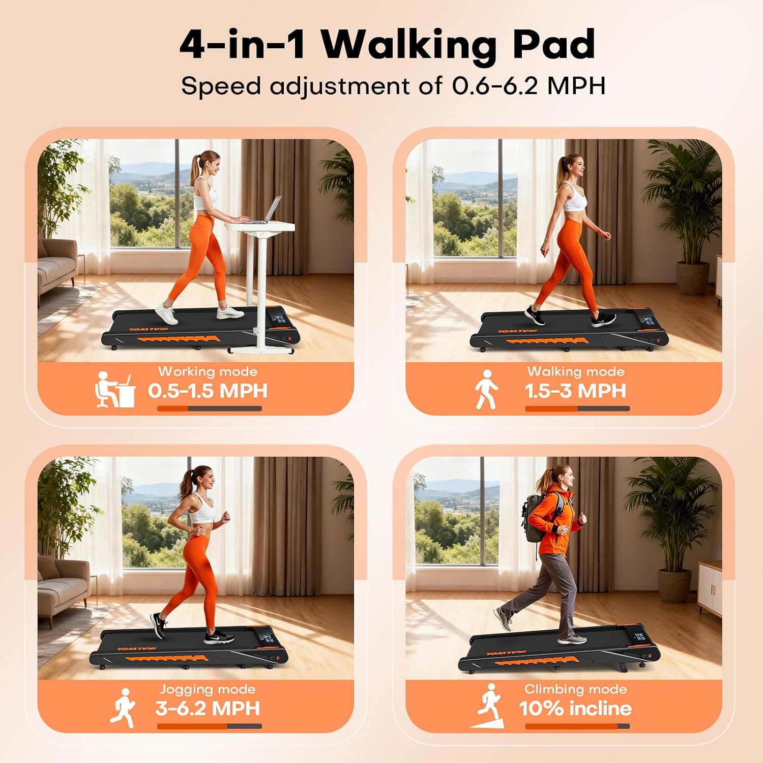 Detalle 2 de Walking Pad Treadmill with Speaker: 6-in-1 Under Desk Treadmill for Home Use