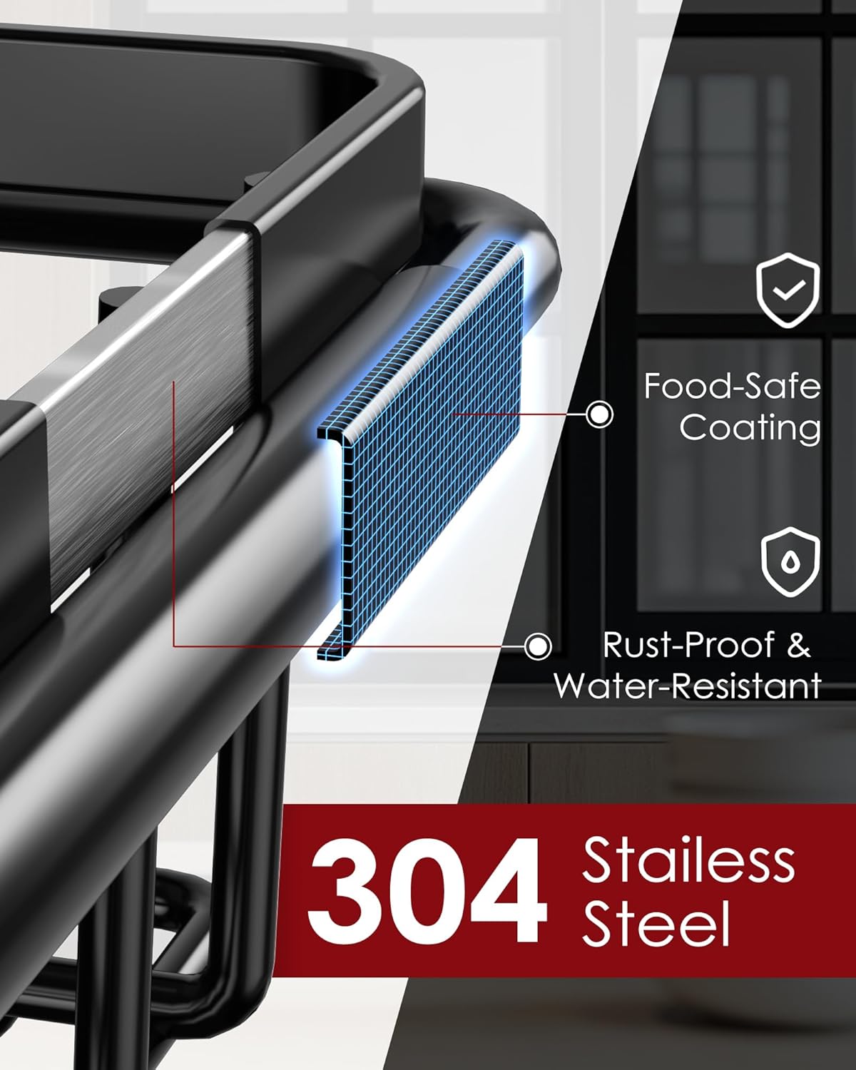 Thumbnail 3 de Sakugi Dish Drying Rack in Sink (Expandable Stainless Steel) with Cutlery Holder, Cup Holders, and Drain Strainer, Black
