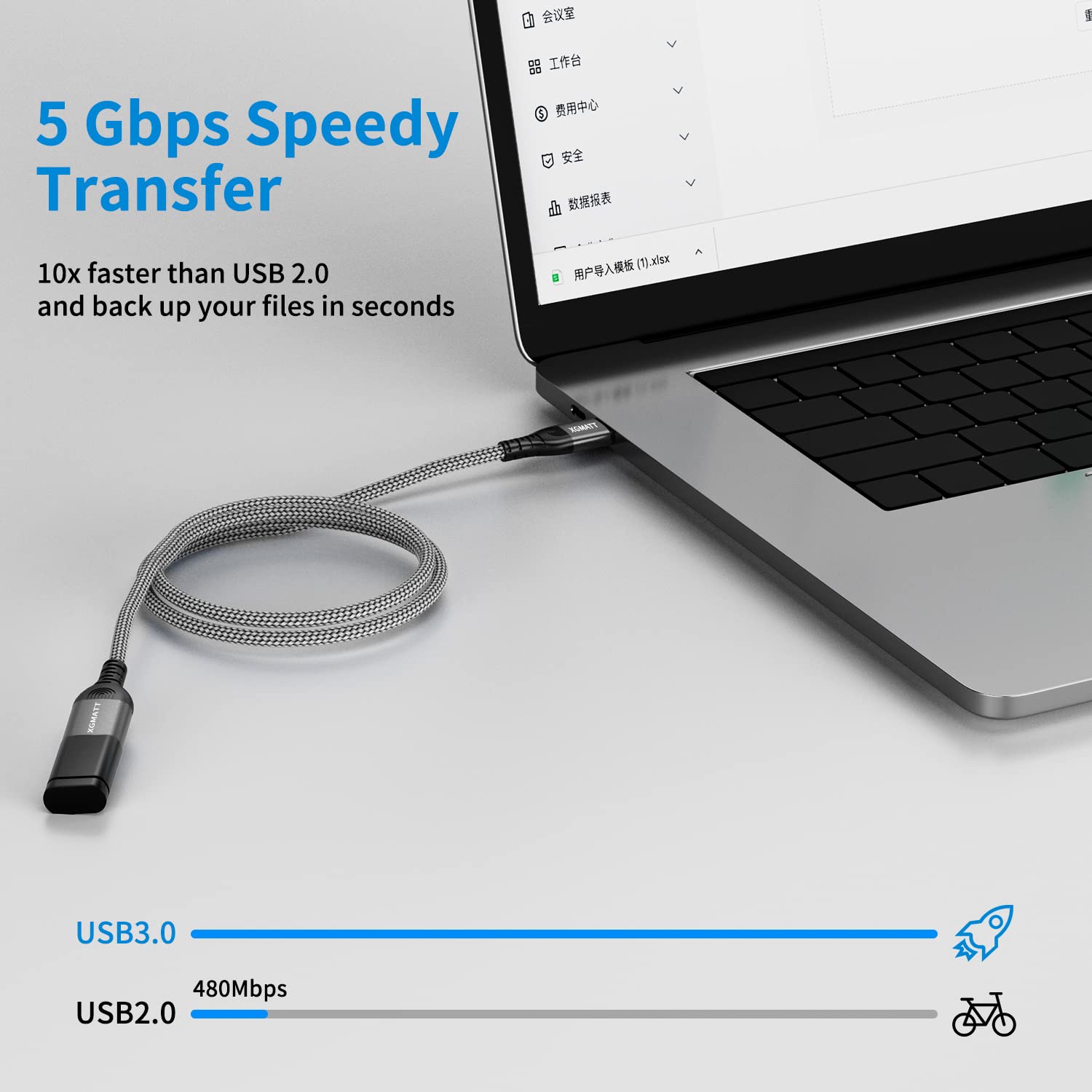 Detalle de XGMATT USB 3.0 Extension Cable (3m, 2-pack) Type A Male to Female, 5Gbps data sync