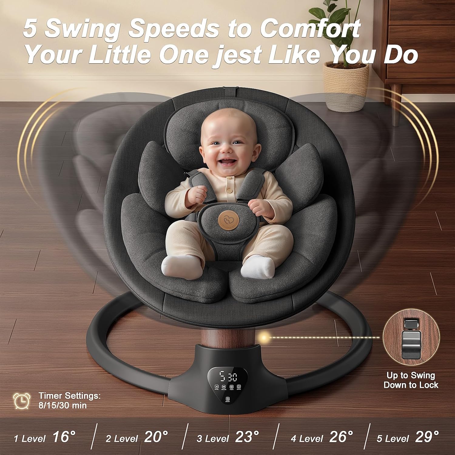 Detalle de FasonBaby Electric Baby Swing with Bluetooth Music, 5 Speeds and Remote
