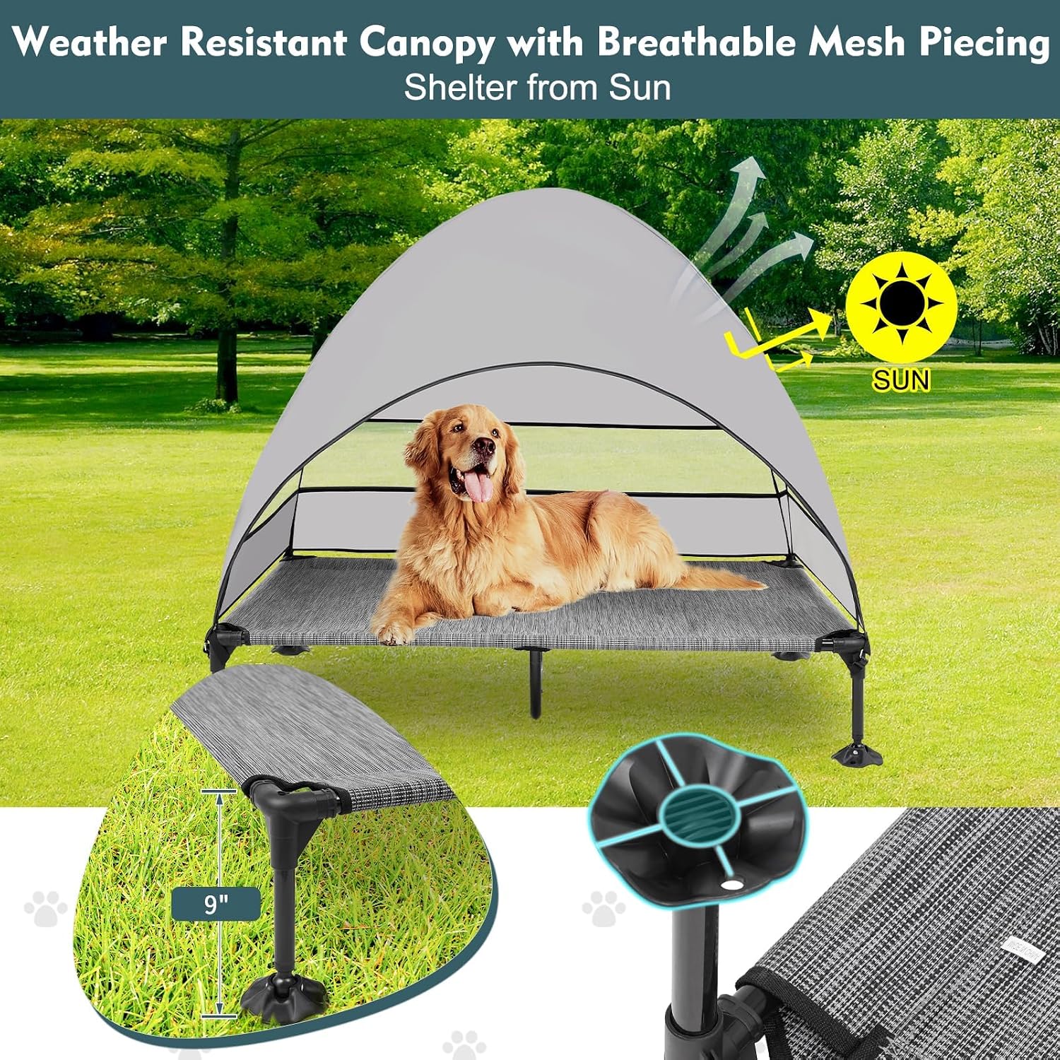 Detalle de Snagle Paw Large Dog Bed With Canopy: Raised Outdoor Dog Cot for Large Breeds