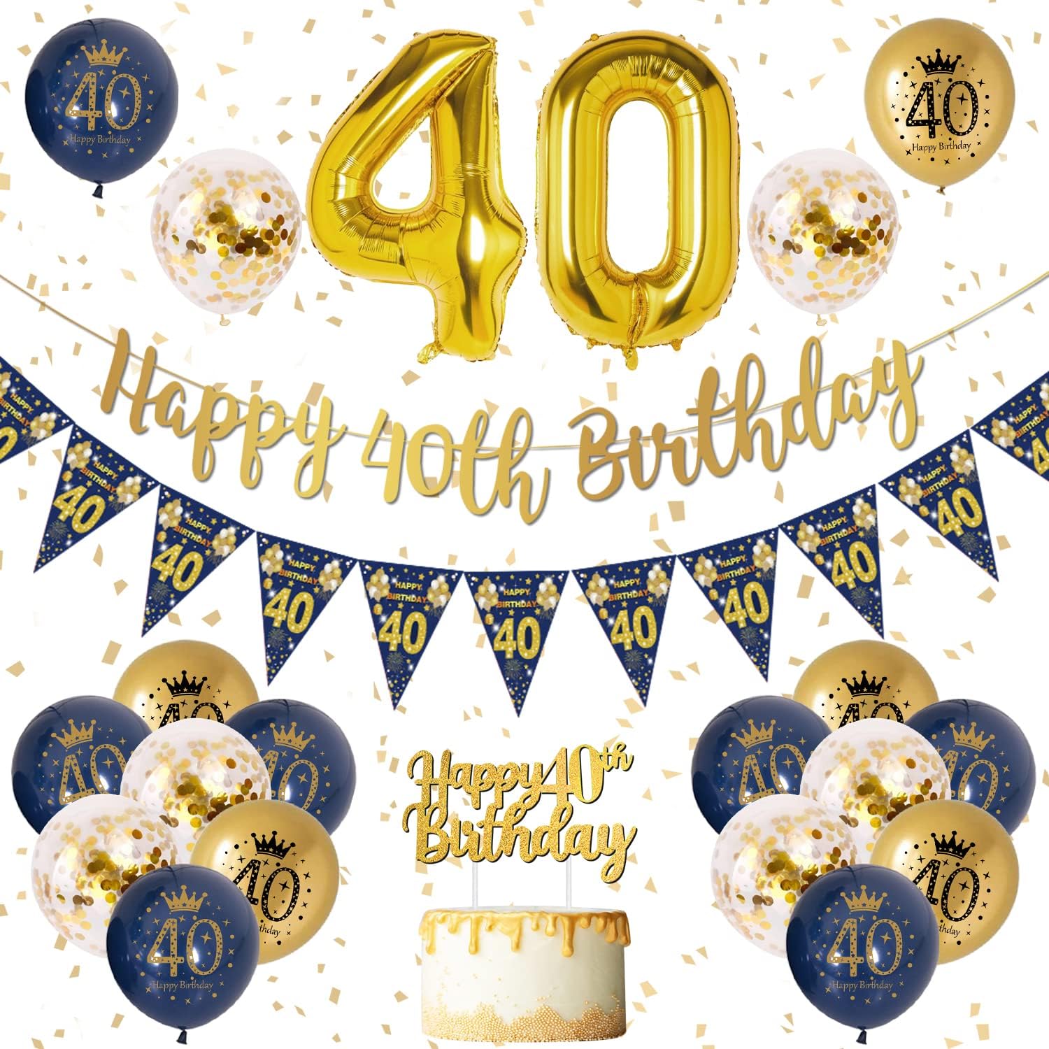 40th Birthday Decorations Blue and Gold Party 🎈