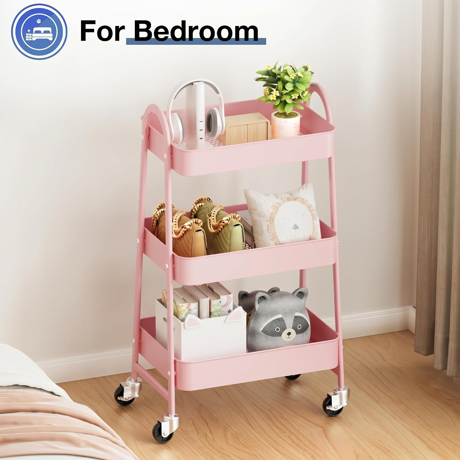 Detalle de OLIXIS Metal Rolling Storage Cart, 3-Tier