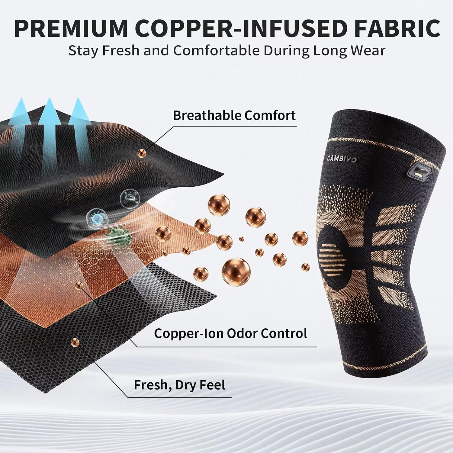 Thumbnail 1 de CAMBIVO Knee Support 2-Pack: Copper Ion Odour Control Compression Sleeves for Daily and Sports Use
