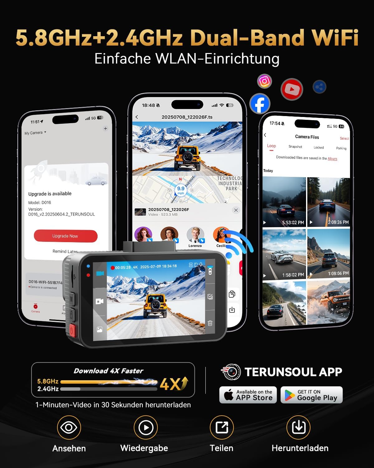 Thumbnail 3 de TERUNSOUl Dashcam Auto 4K+4K mit 128GB, GPS & WLAN – Front & Heckkamera